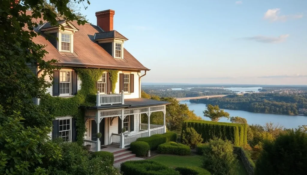 Image of Washington Irving's Sunnyside house with Hudson River views