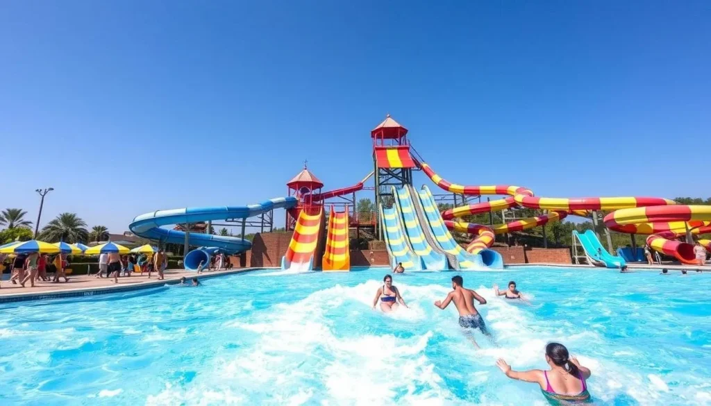 Image of Water World Water Park's wave pool and water slides