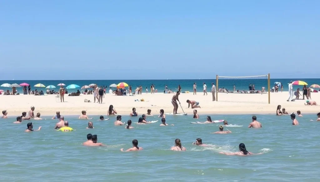 Image of Waukegan Municipal Beach with people enjoying water activities