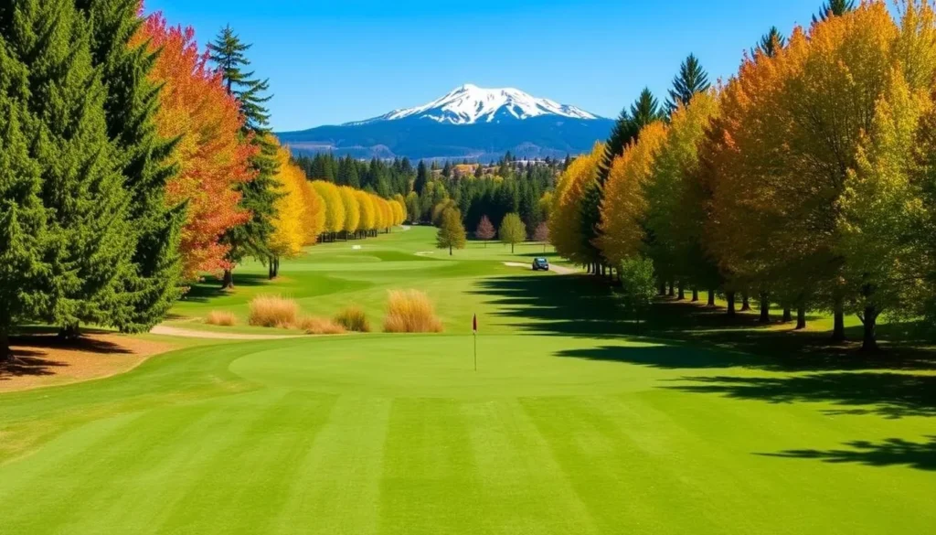 Image of Western View Golf and Pub's 9-hole golf course with Mount Washington in the background