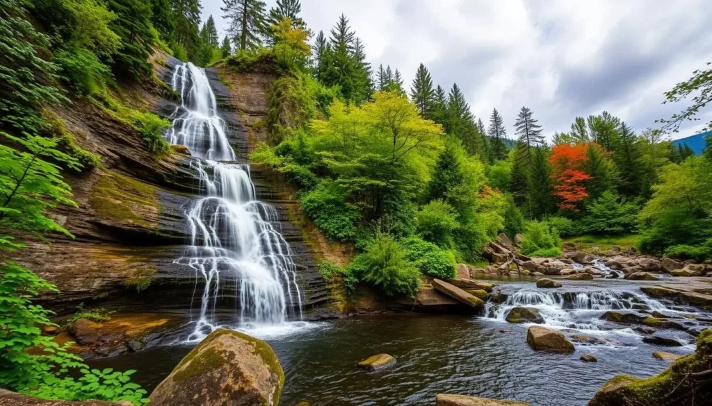 Image of Whatcom Falls Park with its waterfalls and lush greenery