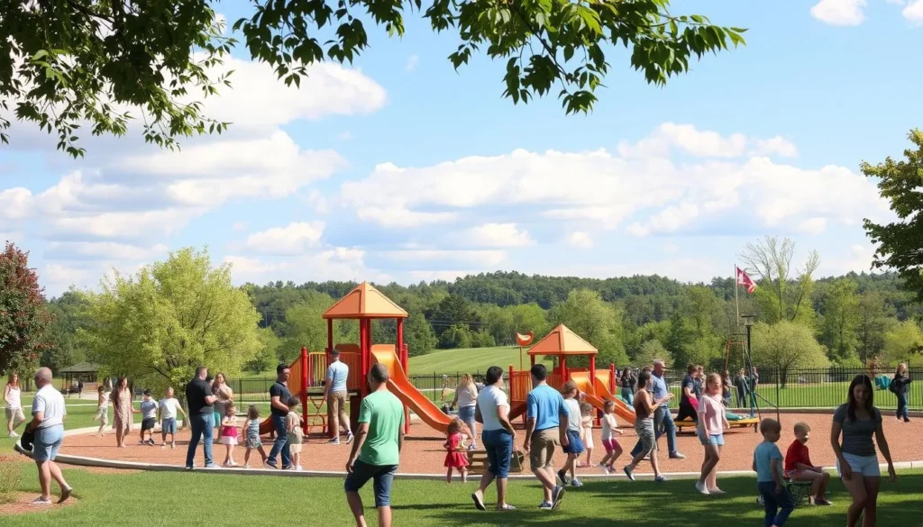 Image of Wheaton Regional Park with families enjoying the playground