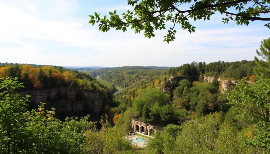 Image of Wisconsin Dells surrounded by lush greenery and natural landscapes