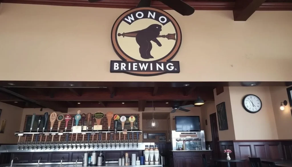 Image of Wooden Cask Brewing Company's interior with a variety of beers on tap
