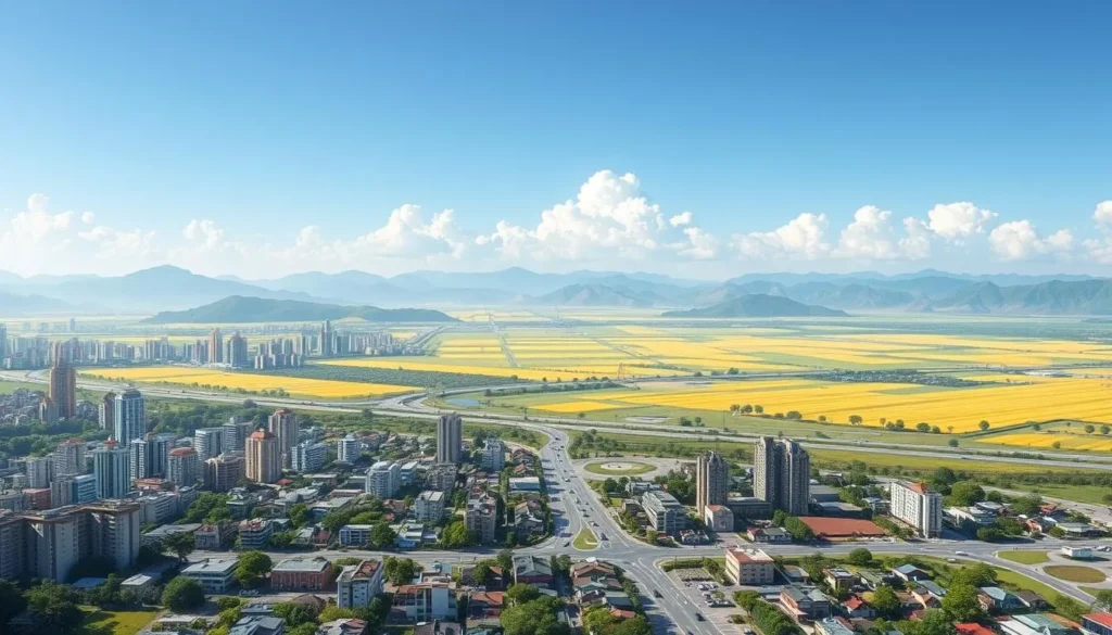 Image of Xilinhot cityscape with the Xilingol Grassland in the background