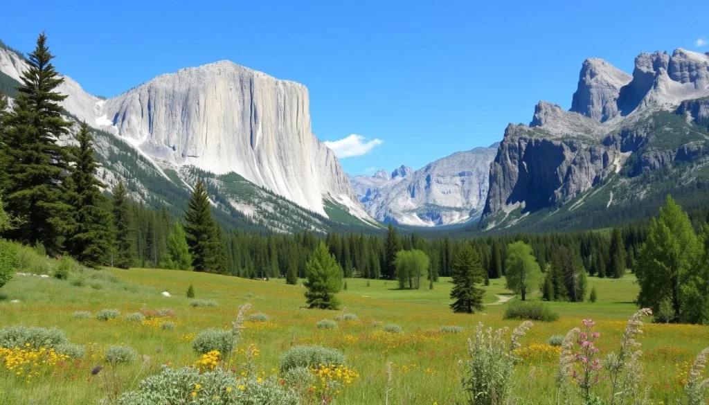 Image of Zumwalt Meadow with lush greenery and granite cliffs