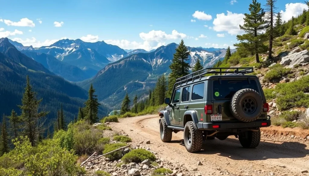 Image of a 4x4 vehicle navigating the rugged terrain of the Alpine Loop Backcountry Byway