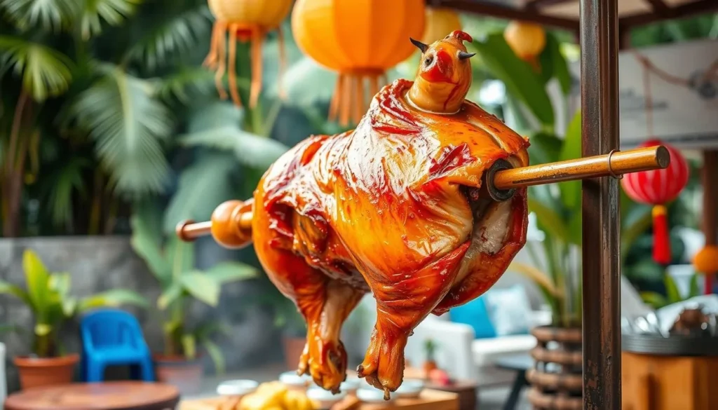 Image of a Cebuano lechon being roasted