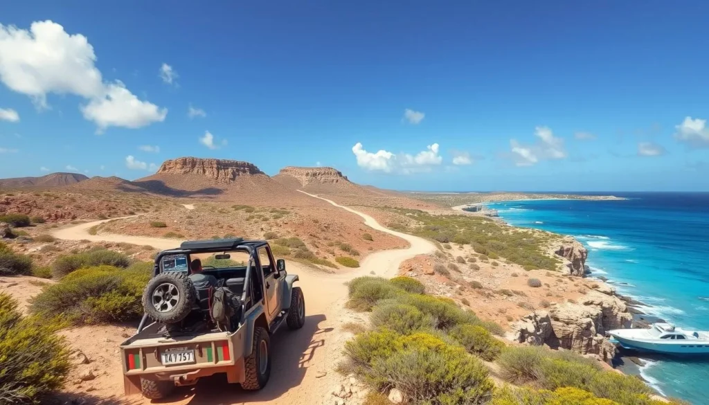 Image of a Jeep navigating through Aruba's rugged terrain Image of a Jeep navigating through Aruba's rugged terrain