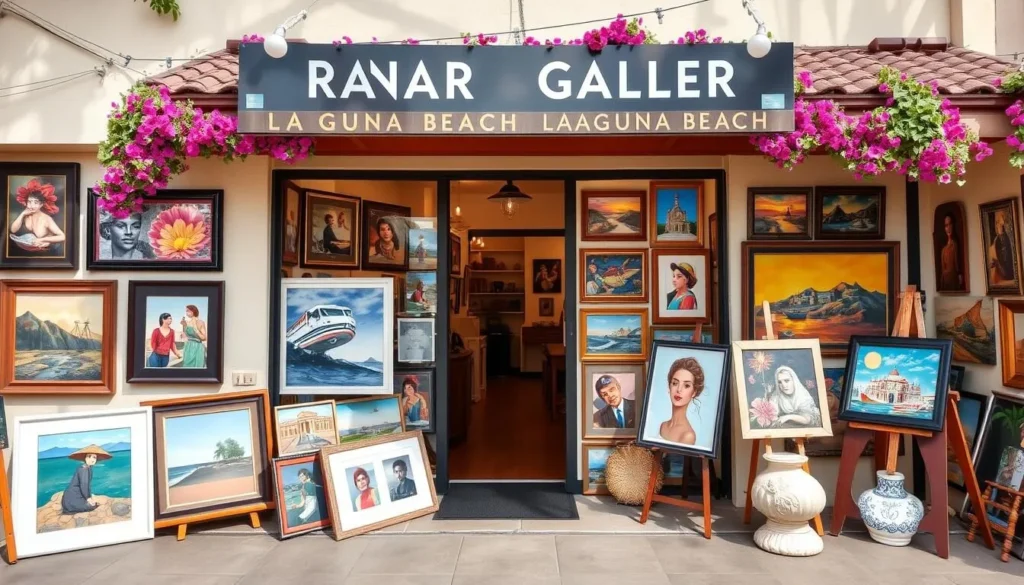 Image of a Laguna Beach art gallery with diverse local artwork