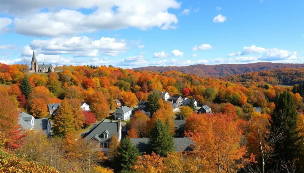 Image of a Litchfield County town with fall foliage