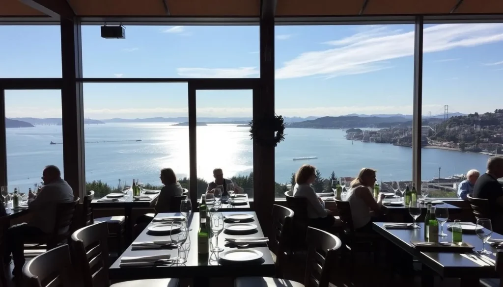 Image of a Sausalito restaurant with a bay view Image of a Sausalito restaurant with a bay view