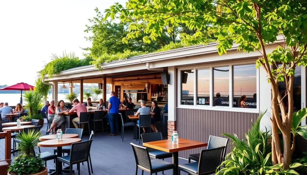 Image of a bar on Governors Island with outdoor seating