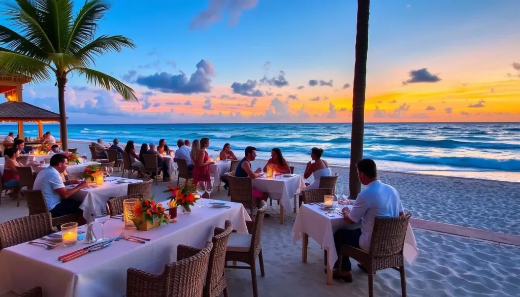 Image of a beachfront dining experience in Palm Beach, Aruba
