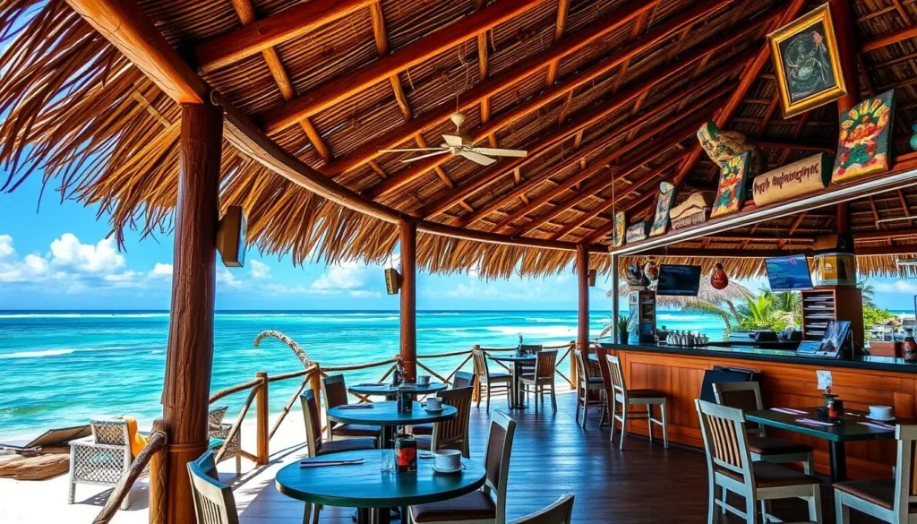 Image of a beachside restaurant on Petite Martinique serving fresh seafood