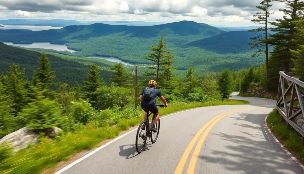 Image of a biker riding on the carriage roads of Acadia National Park