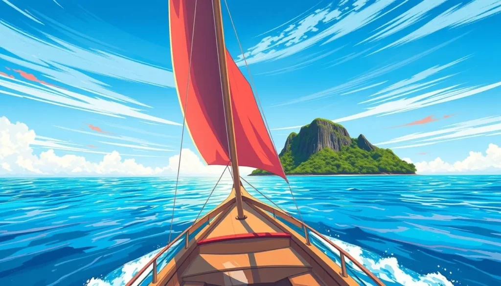 Image of a boat departing from Faua Wharf towards Pangaimotu Island