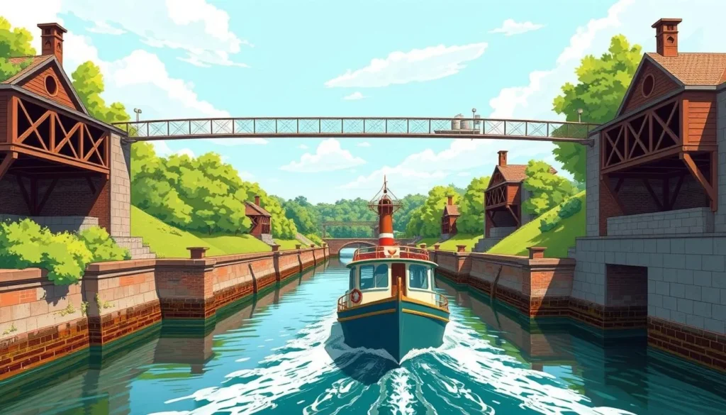 Image of a boat navigating the Erie Canal locks