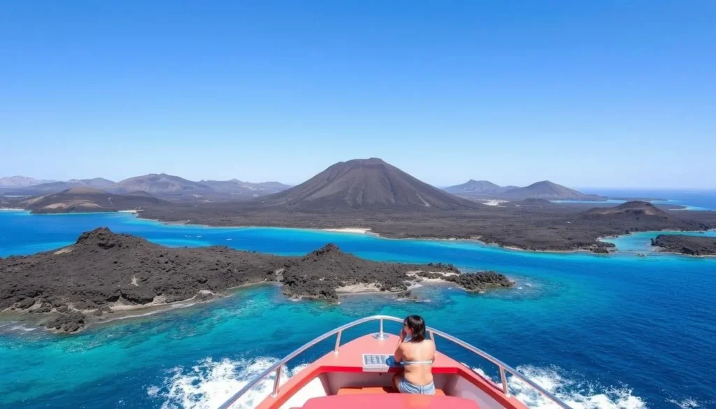 Image of a boat tour visiting the volcanic island of Nea Kameni