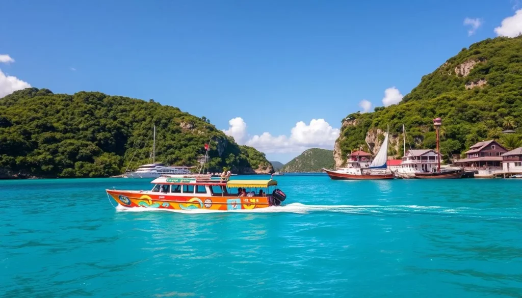 Image of a boat traveling between islands in the British Virgin Islands