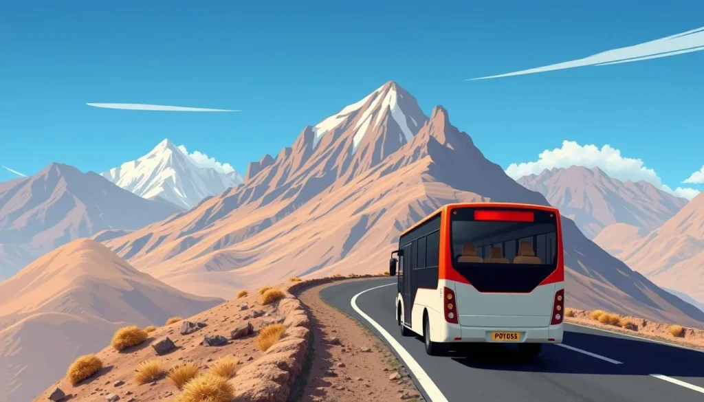 Image of a bus traveling on a mountain road to Potosí