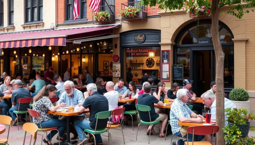 Image of a bustling downtown Kalamazoo restaurant scene