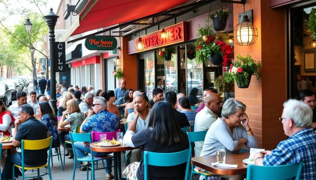 Image of a bustling downtown Silver Spring restaurant scene