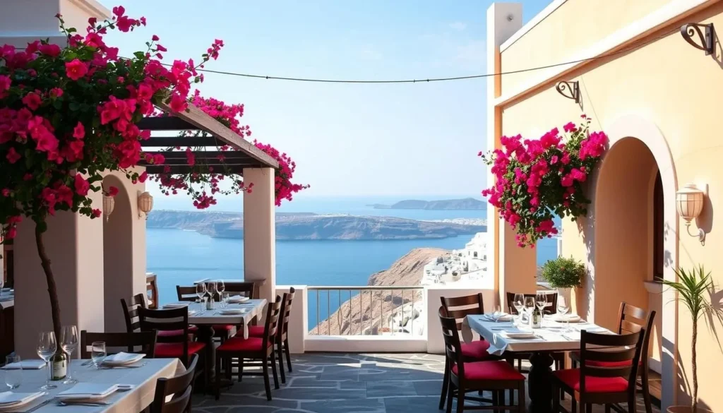 Image of a caldera-view restaurant in Oia or Imerovigli