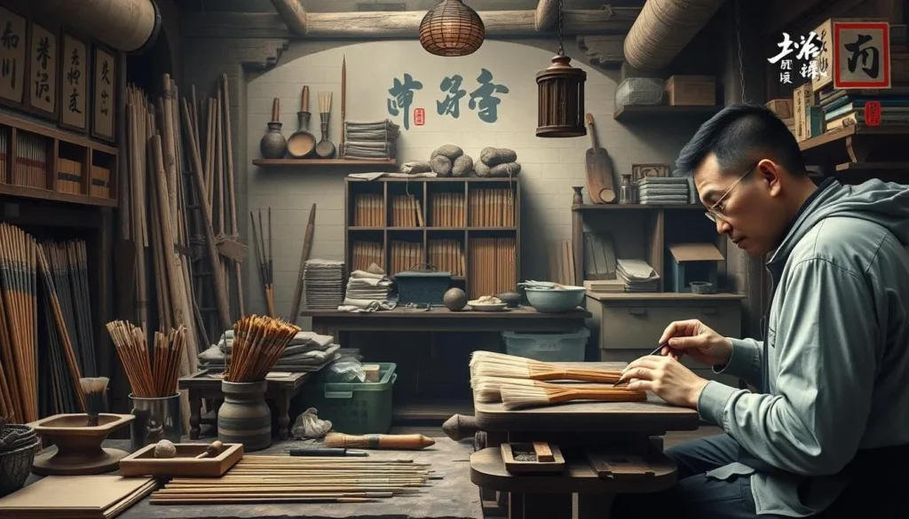 Image of a calligraphy brush making workshop at Yang Wen Brush Workshop