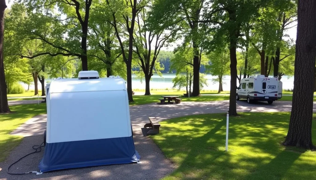 Image of a campsite at Green River Lake State Park with electric and water hookups