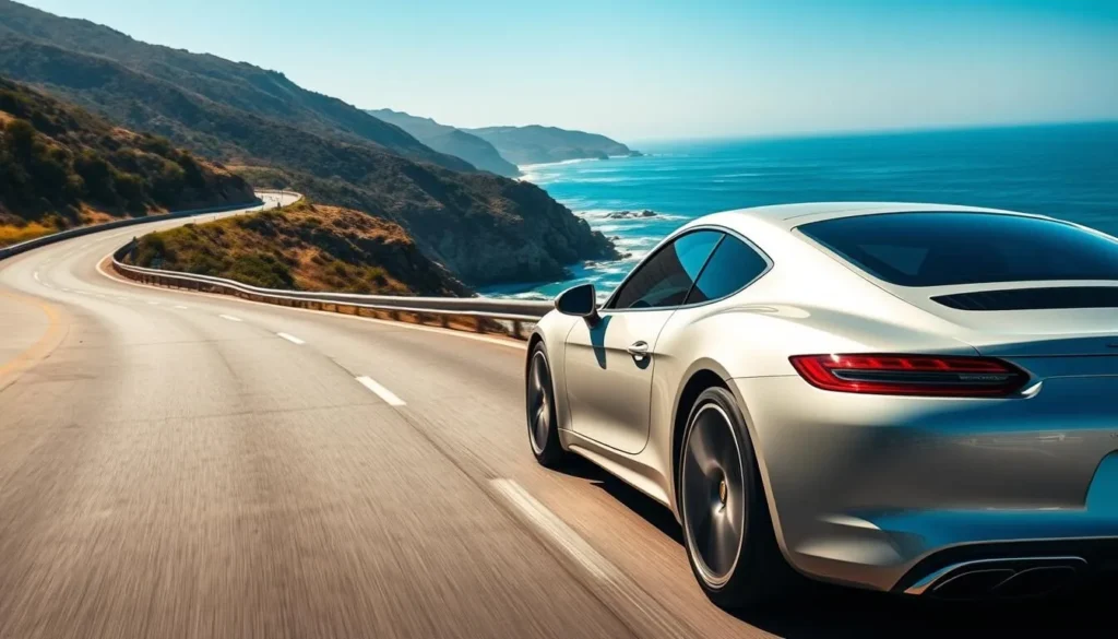 Image of a car driving along Pacific Coast Highway near Laguna Beach