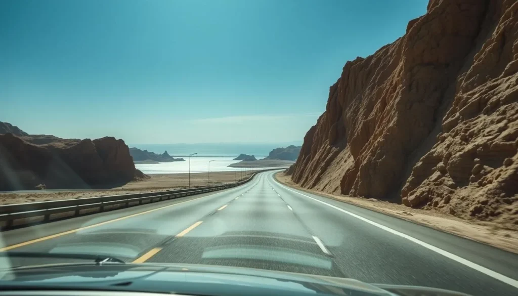 Image of a car driving on the Dead Sea Highway