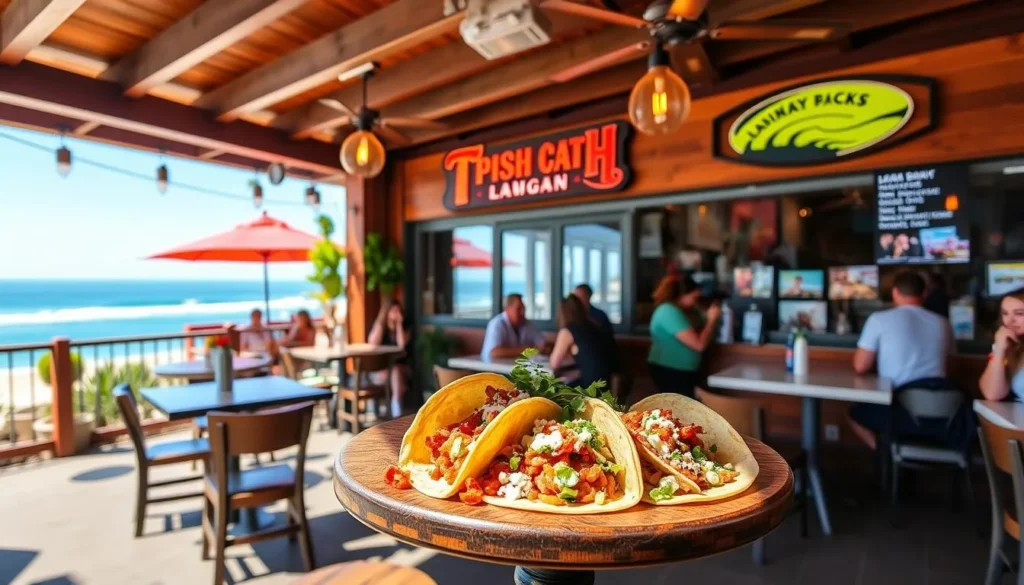 Image of a casual eatery in Laguna Beach serving fish tacos
