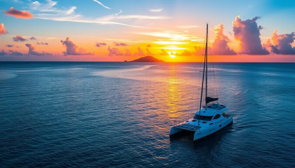 Image of a catamaran sailing near Grande Anse Beach, Martinique Image of a catamaran sailing near Grande Anse Beach, Martinique