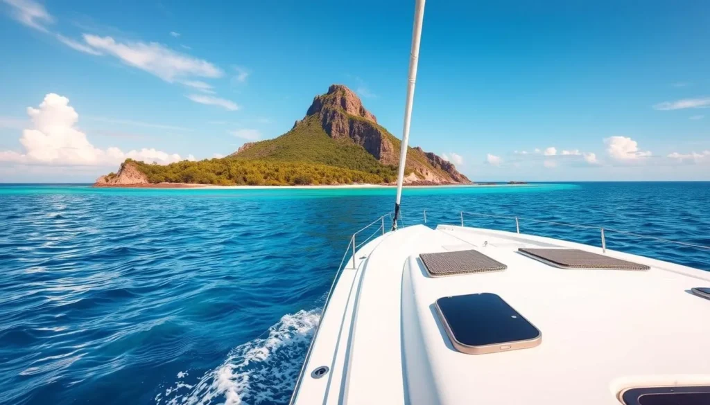 Image of a catamaran sailing towards Culebrita Island