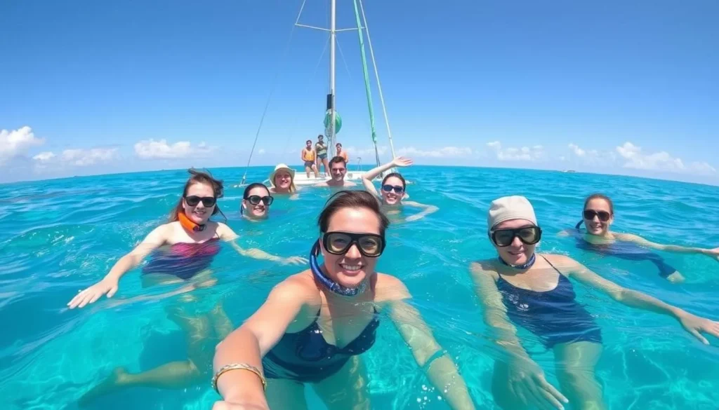 Image of a catamaran trip to Culebra Island with people snorkeling
