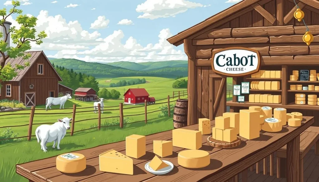 Image of a cheese tasting at a Vermont dairy farm or Cabot Cheese shop.