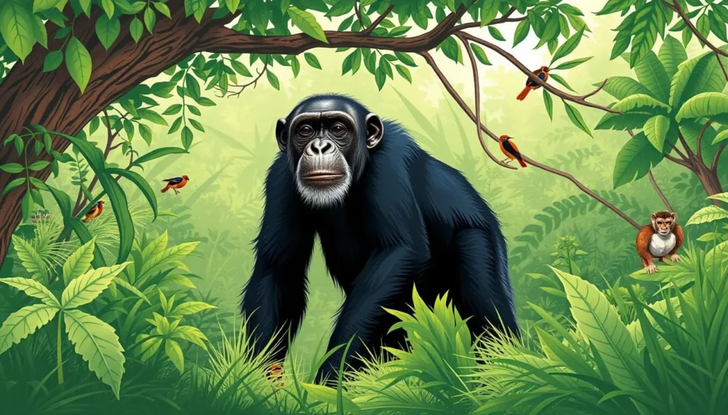 Image of a chimpanzee in its natural habitat within the National Park of Upper Niger