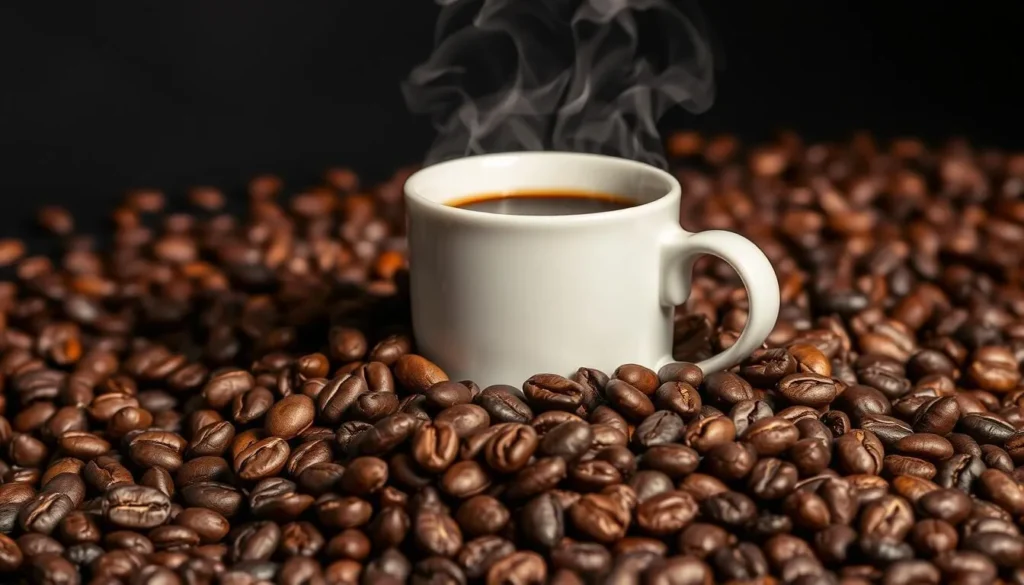 Image of a coffee cup with Puerto Rican coffee beans