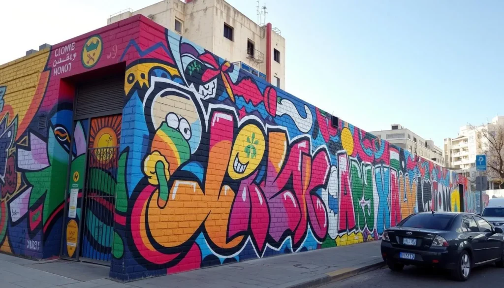 Image of a colorful street art mural in Amman