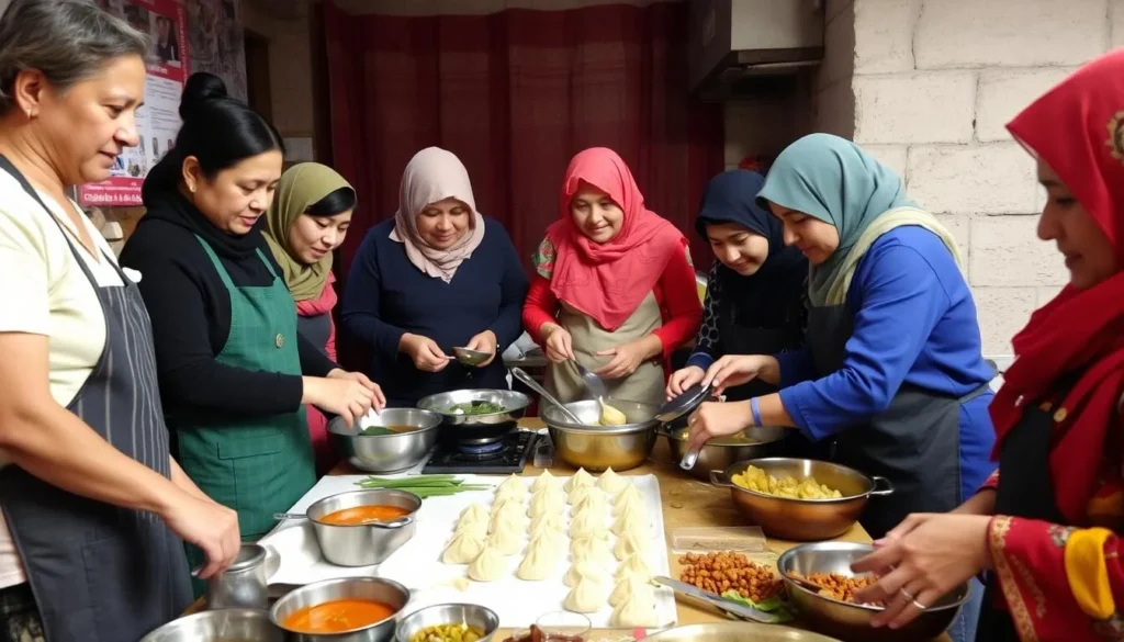 Image of a cooking class in Kathmandu where participants are learning to make momos