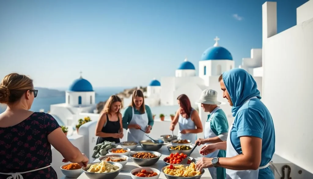 Image of a cooking class in progress on Santorini