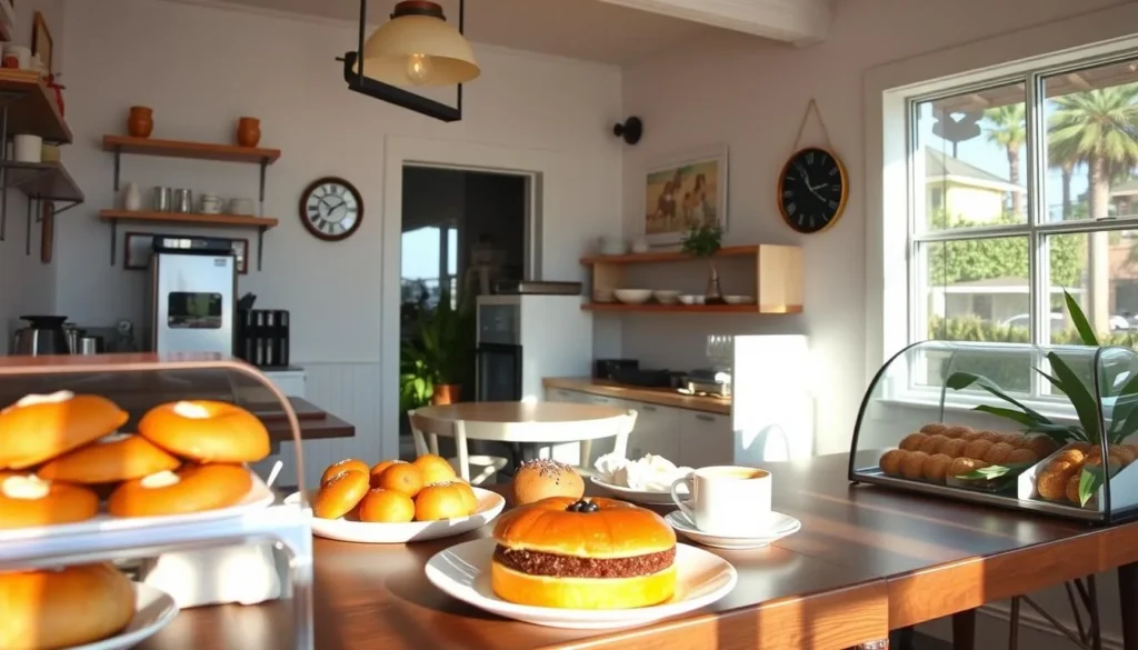Image of a cozy café in Hermosa Beach with a variety of pastries and coffee