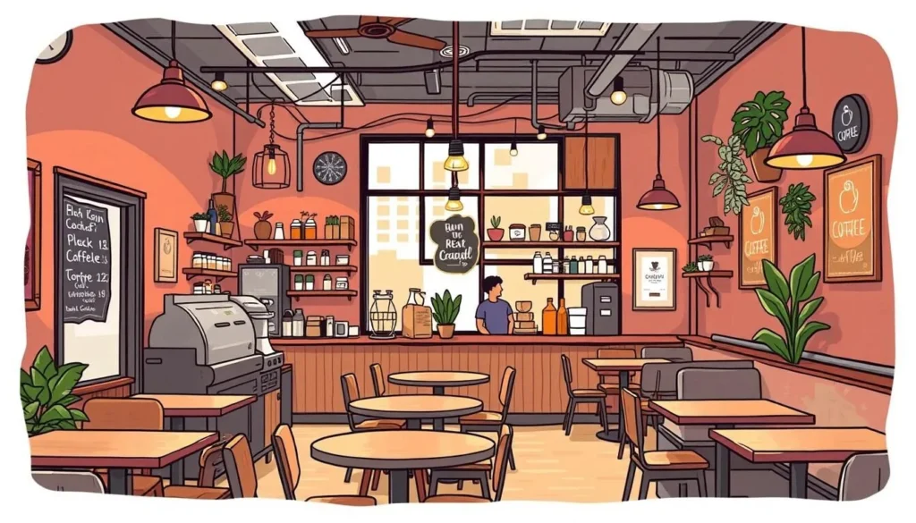 Image of a cozy coffee shop in Long Island City with artisanal coffee brews