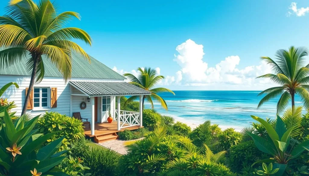 Image of a cozy guesthouse on Petite Martinique with a beautiful beach view