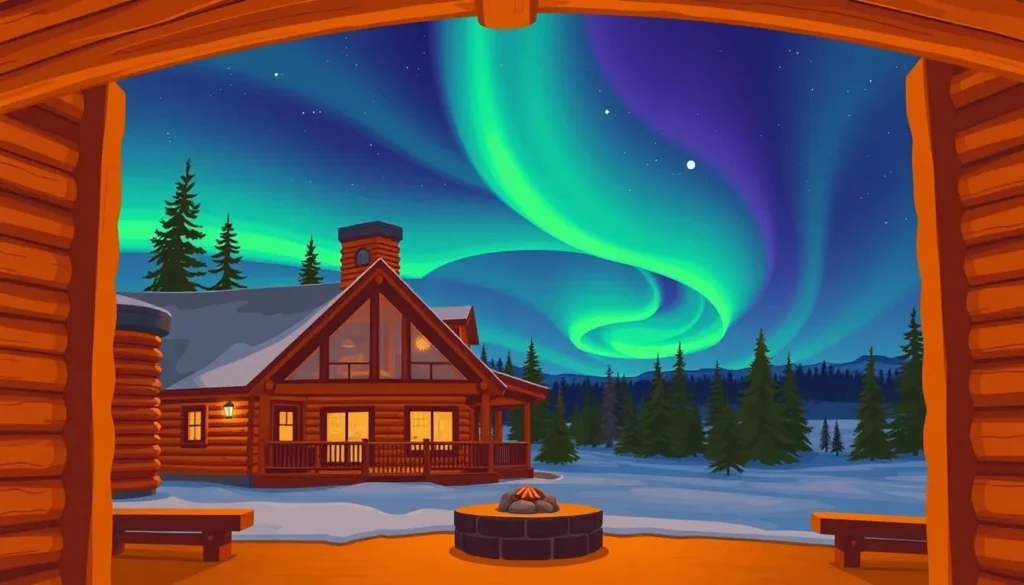 Image of a cozy lodge in Fairbanks with a clear view of the Northern Lights