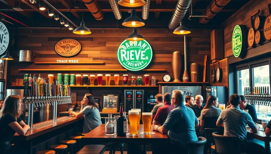 Image of a craft brewery taproom with a variety of beers on tap