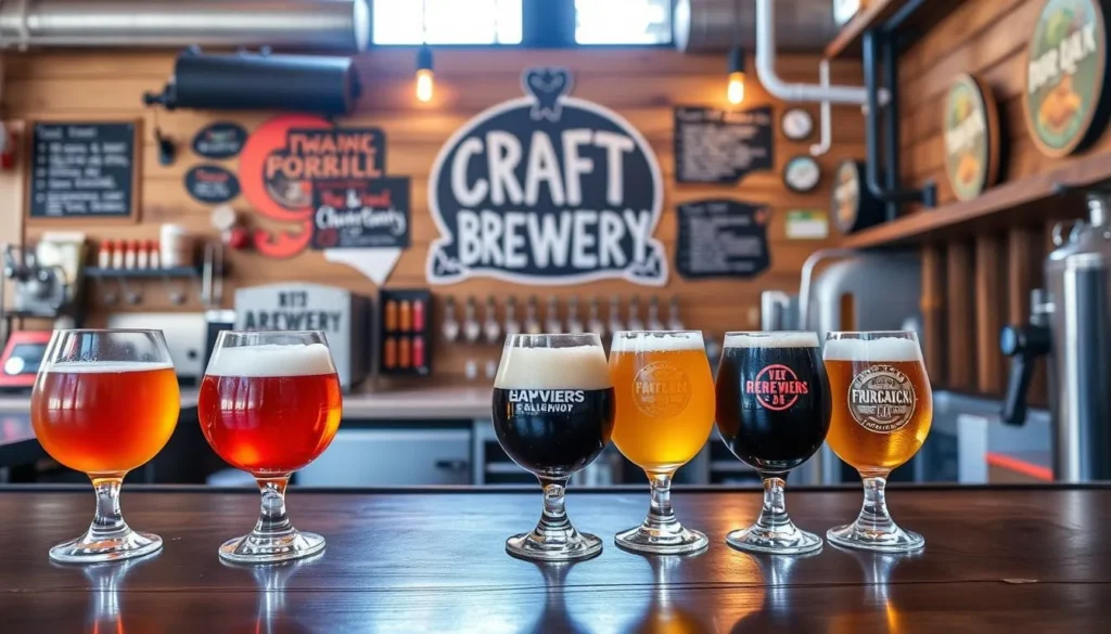 Image of a craft brewery with a selection of local beers