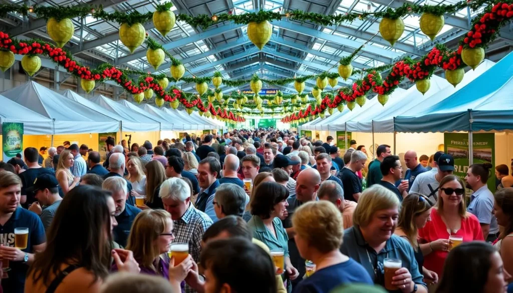 Image of a crowd sampling beers at the Fresh Hop Ale Festival