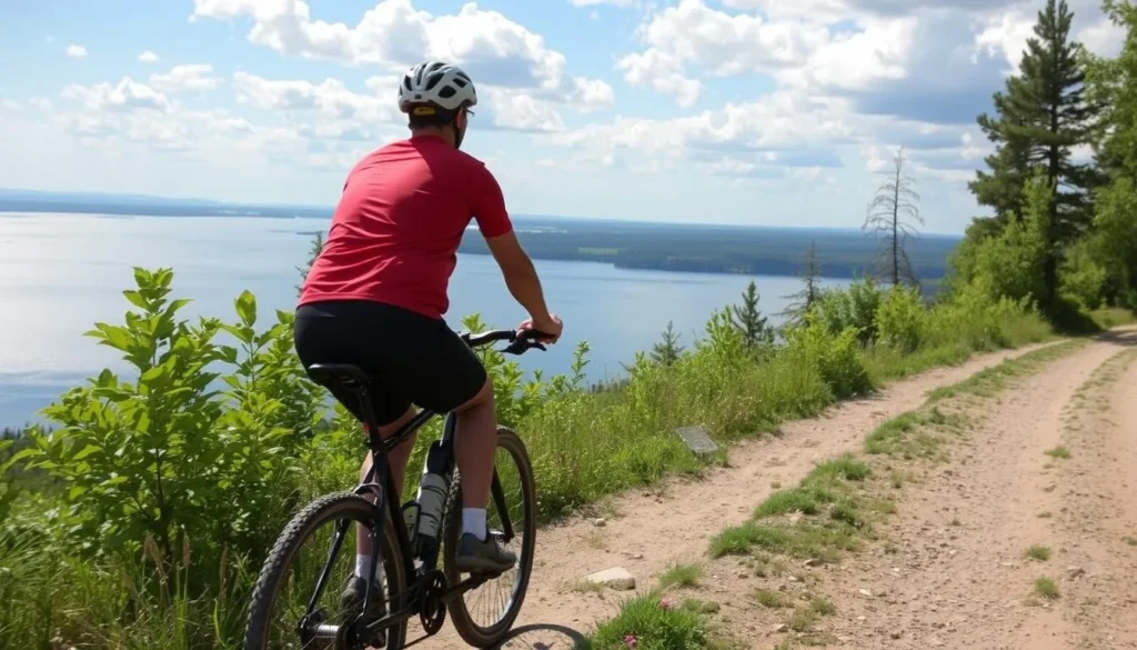 Image of a cyclist riding on the Paul Bunyan Trail near Leech Lake